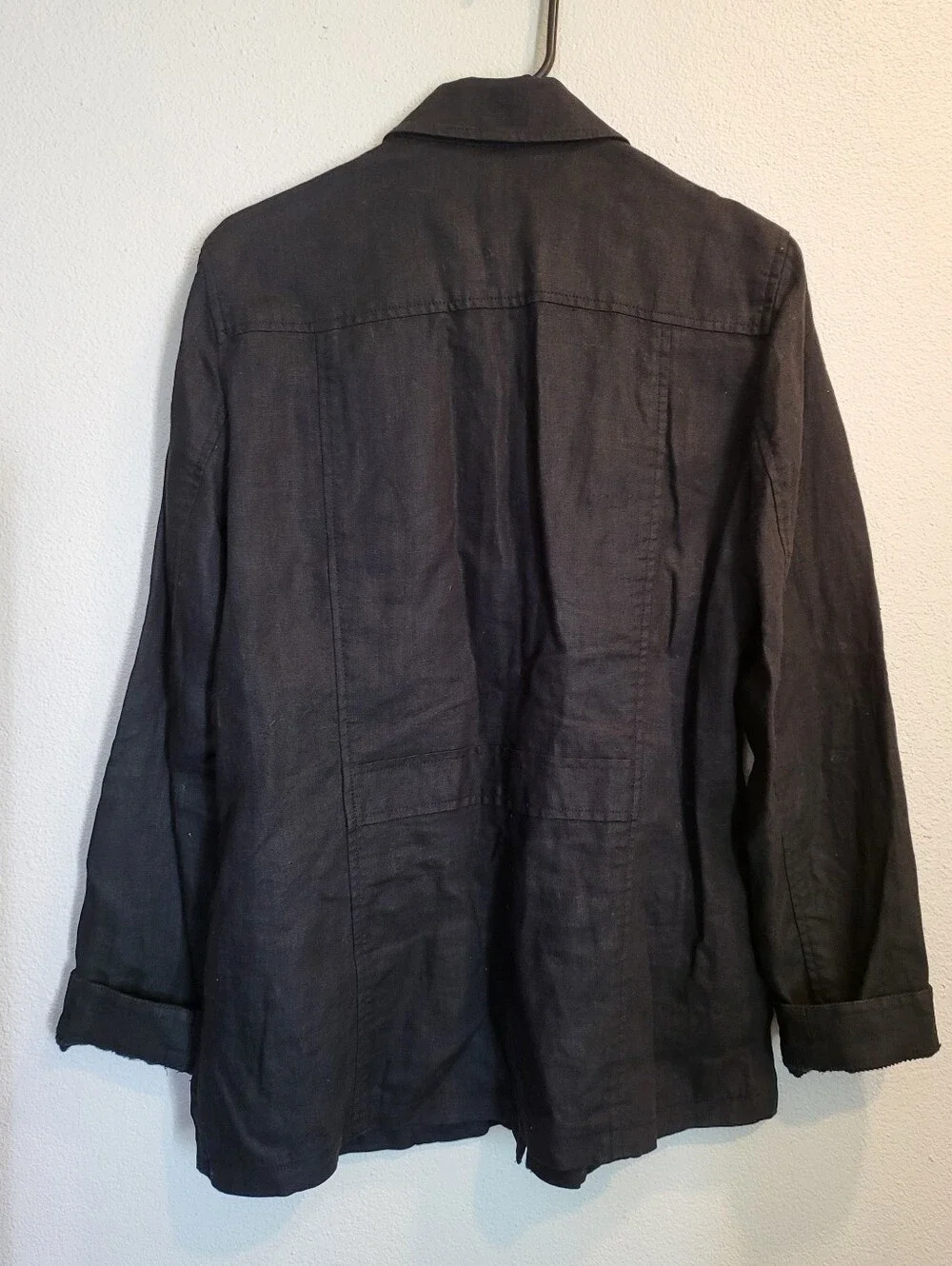 Eddie Bauer Black Linen Button Down Shirt With Eyelet Detail Women's Size M Tall